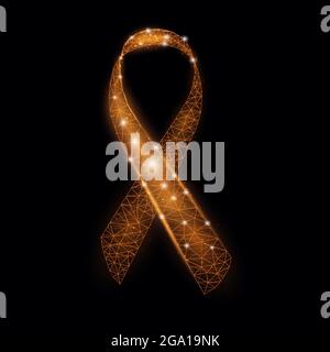 Orange ribbon awareness Kidney Cancer, Leukemia, Multiple Sclerosis, Skin Cancer.  Isolated on black background. Vector  illustration Stock Vector