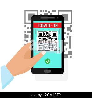 Scan QR code COVID-19 to smartphone with app. QR code Vaccine. Isolated vector illustration. Stock Vector