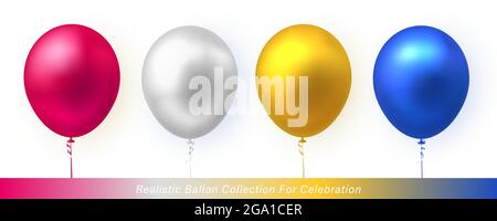 3D realistic elegant golden silver white yellow blue red ballon collection for celebration design Stock Vector