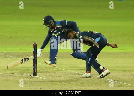 Colombo, Si Lanka. 28th July, 2021. India's Ruturaj Gaikwad completes a run during the T20I International Series Second T20 match between India and Sri Lanka at the R.Premadasa Stadium in Colombo on July 28, 2021. (Credit Image: © Pradeep Dambarage/ZUMA Press Wire) Stock Photo