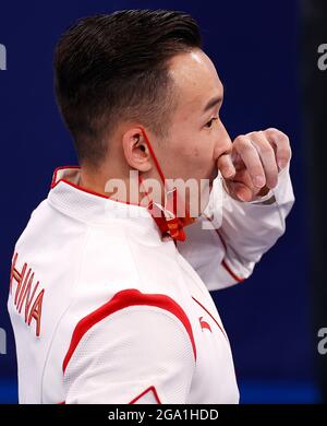 TOKYO, JAPAN - JULY 28: Xiao Chen of China during the Tokyo 2020 Olympic  Waterpolo Tournament women match between China and Japan at Tatsumi  Waterpolo Centre on July 28, 2021 in Tokyo