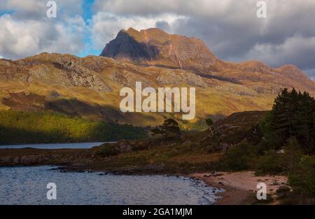 Slioch mountain across Loch Maree by Kinlochewe Wester Ross Scottish Highlands Scotland UK Stock Photo