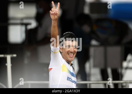 Tokyo, Japan. 24th July, 2021. Richard CARAPAZ (ECU) Winner during the Olympic Games Tokyo 2020, Cycling Road Race Men's on July 24, 2021 at Fuji International Speedway in Oyama, Japan - Photo Photo Kishimoto/DPPI/LiveMedia Credit: Independent Photo Agency/Alamy Live News Stock Photo