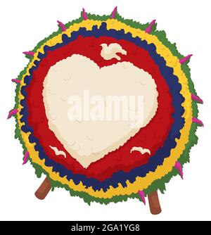 Isolated Silleta resting in wooden legs, decorated with a big heart, doves and Colombian flag colors promoting the love and peace during Festival of F Stock Vector