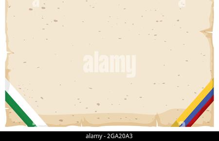 Template with scroll of old texture and empty space, decorated with Antioquia and Colombia flags. Stock Vector