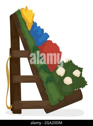 Traditional Silleta decorated with leaves and flowers with Colombian colors for the parade during Festival of the Flowers. Stock Vector