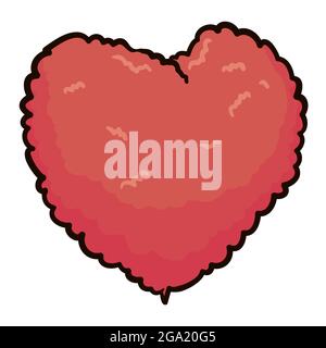 Isolated red heart with fluffy texture in cartoon style and outlines. Stock Vector