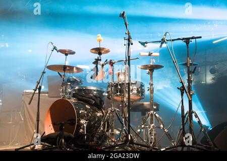 BERLIN, GERMANY - Sep 22, 2018: A side shot of the drums musical instrument during a live event in Tbilisi, Georgia. Stock Photo