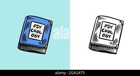 Psychology book. Scientific Handbook. Retro vector illustration for woodcut or print. Hand drawn sketch.  Stock Vector