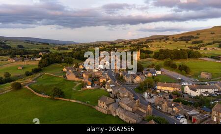 Aerial View Of Hawes Village, Yorkshire Dales. Stock Photo