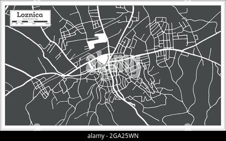 Loznica Serbia City Map in Black and White Color in Retro Style. Outline Map. Vector Illustration. Stock Vector