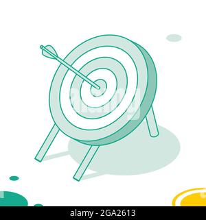 Target with Arrow Standing on a Tripod. Outline Isometric Concept. Vector Illustration. Archery Target. Stock Vector