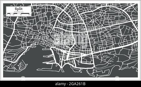 Split Croatia City Map in Black and White Color in Retro Style. Outline Map. Vector Illustration. Stock Vector