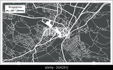 Kragujevac Serbia City Map in Black and White Color in Retro Style. Outline Map. Vector Illustration. Stock Vector