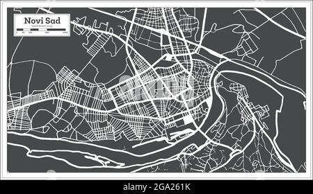 Novi Sad Serbia City Map in Black and White Color in Retro Style. Outline Map. Vector Illustration. Stock Vector