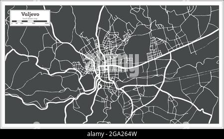 Valjevo Serbia City Map in Black and White Color in Retro Style. Outline Map. Vector Illustration. Stock Vector