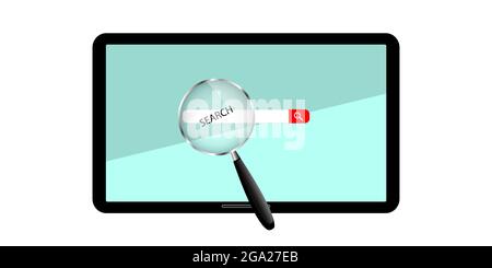 Internet search. Magnifying glass over monitor. Vector illustration. Stock Vector