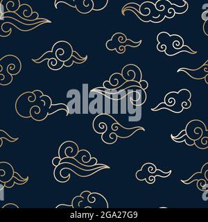 Cute hand drawn seamless pattern, chinese clouds, moon and stars, great for background, wallpapers, wrapping, textiles - vector design Stock Vector