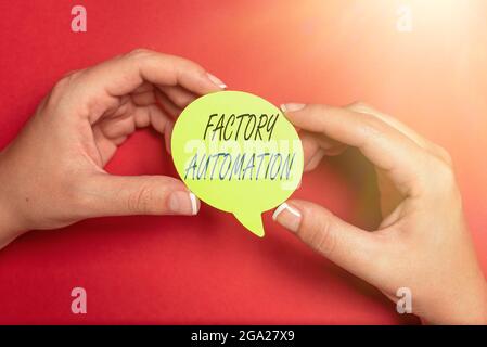 Text showing inspiration Factory Automation. Business approach automatic operation and control of machinery or processes Brainstorming Problems And Stock Photo