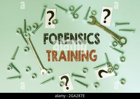 Conceptual caption Forensics Training. Business overview scientific methods and processes to solving crimes New Ideas Brainstoming For Maintenance Stock Photo