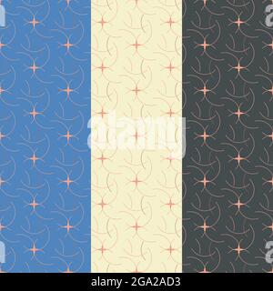 Thin circle line, geometrical seamless pattern. Elegant neutral fashion graphic template design, dust pink, beige palette. Blue, cream, black Stock Vector
