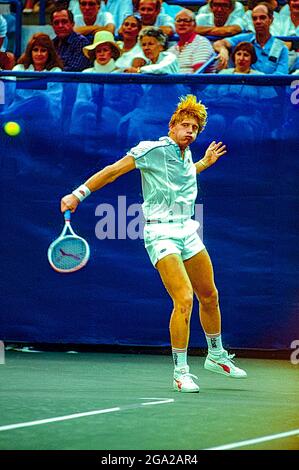 Boris Becker (GER) competing at the 1985 US Open Tennis. Stock Photo