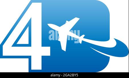 Number 4 with plane logo icon design vector illustration Stock Vector