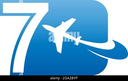 Number 7 with plane logo icon design vector illustration Stock Vector