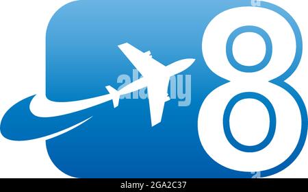 Number 8 with plane logo icon design vector illustration Stock Vector