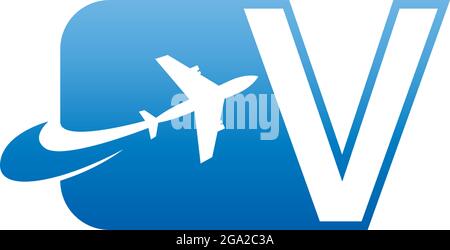 Letter V with plane logo icon design vector illustration Stock Vector