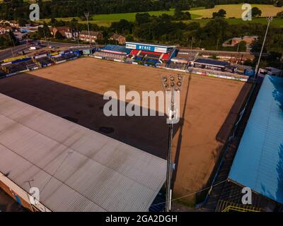 Macclesfield Town Football Club The Silkmen Aerial Drone Photo Photography Taken Just before the Club was forced to Fold Stock Photo