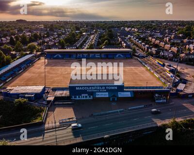 Macclesfield Town Football Club The Silkmen Aerial Drone Photo Photography Taken Just before the Club was forced to Fold Stock Photo