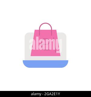 E-commerce laptop, package color vector icon. Stock Vector