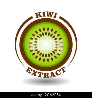 Creative circle logo Kiwi with round half cut of fruit slice icon and circle seeds symbol for labeling product contain natural organic kiwi fruit extr Stock Vector