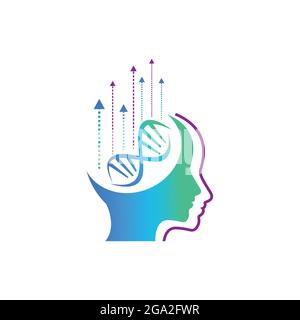 Human cognition brain and DNA logo design vector image. Logo for mental and boosting conscious awareness and mental performance Stock Vector