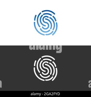 Vector round icon fingerprint symbol of finger in line art design on black and white background. Round Fingerprint Icon for Identity Person Security I Stock Vector
