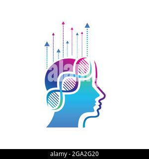 Human cognition brain and DNA logo design vector image. Logo for mental and boosting conscious awareness and mental performance Stock Vector