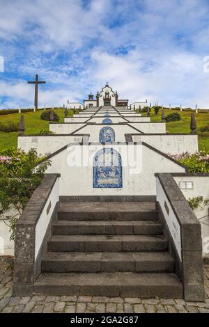 Decorative stairway leading uphill to the Our Lady of Peace Chapel (Ermida de  Nossa Senhora da Paz) overlooking Vila Franca Do Campo Stock Photo