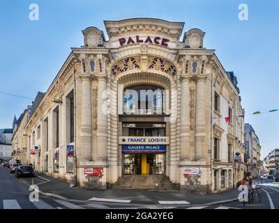 'France Loisirs' shopping gallery and book store in former 'Palace' stylish cinema building - Angers, Maine-et-Loire (49), France. Stock Photo