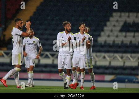 The Leeds players applaud the traveling fans as Leeds draw 1-1 with Blackburn Stock Photo