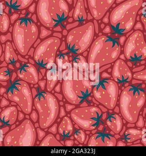 Strawberries pattern, colorful seamless vector pattern with hand drawn summer berries, pink and red fruit, good as fabric print, colored cartoon Stock Vector