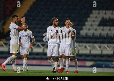 Blackburn, UK. 28th July, 2021. The Leeds players applaud the traveling fans as Leeds draw 1-1 with Blackburn in Blackburn, United Kingdom on 7/28/2021. (Photo by Mark Cosgrove/News Images/Sipa USA) Credit: Sipa USA/Alamy Live News Stock Photo