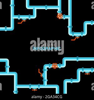 Pipeline infographic. Oil, water or gas flat valve vector design. Pipeline construction isolated Stock Vector