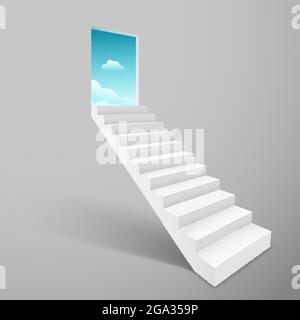 Stairway with open door heaven, ladder staircase to sky concept Stock Vector