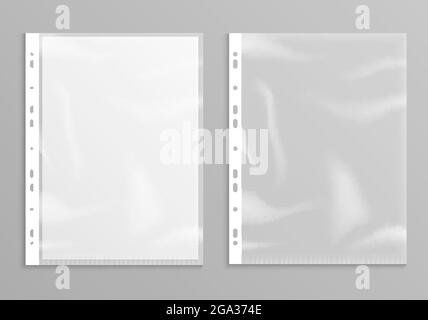 Sheet plastic protector, clear folder file. Punched pocket sheet mockup empty a4 Stock Vector
