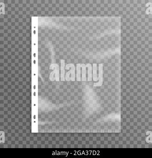 Sheet plastic protector, clear folder file. Punched pocket sheet mockup empty a4 Stock Vector