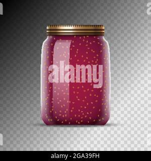 Glass jars with jam vector illustration. Canned food preserve container. Jam dessert in jars Stock Vector