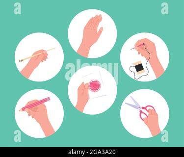 six hands made projects icons Stock Vector