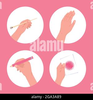 four hands made projects icons Stock Vector