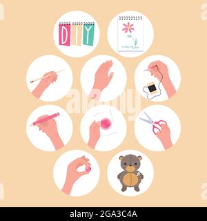 seven hands made projects icons Stock Vector